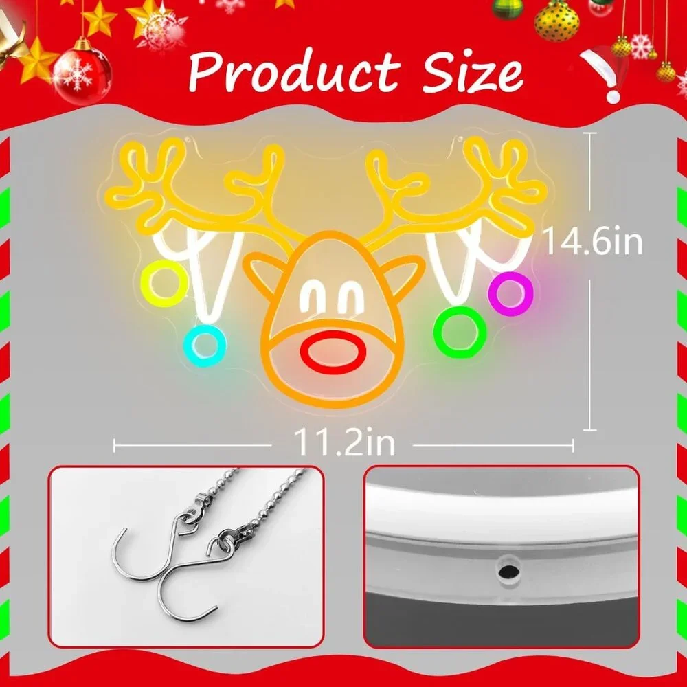 Christmas Reindeer Neon Sign Led Candy Dimmable Light Up Sign for Party Kids